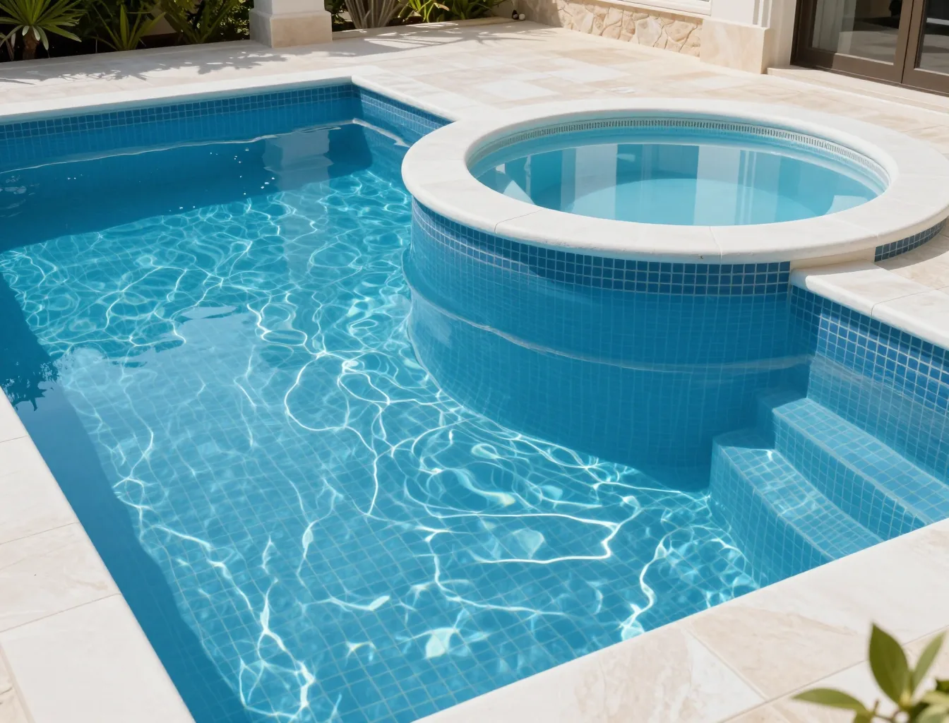 Pristine residential pool with an attached spa at a luxury home